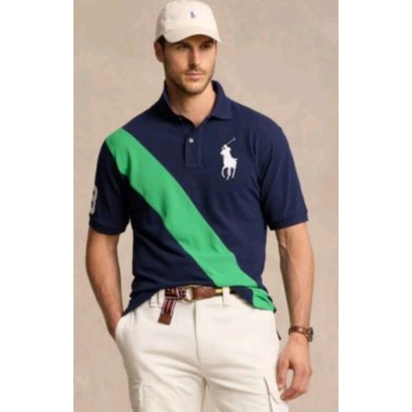 Ralph Lauren Polo Shirt Classic Fit Mens XL Blue Green Big Pony Embroidered Logo - Picture 2 of 12